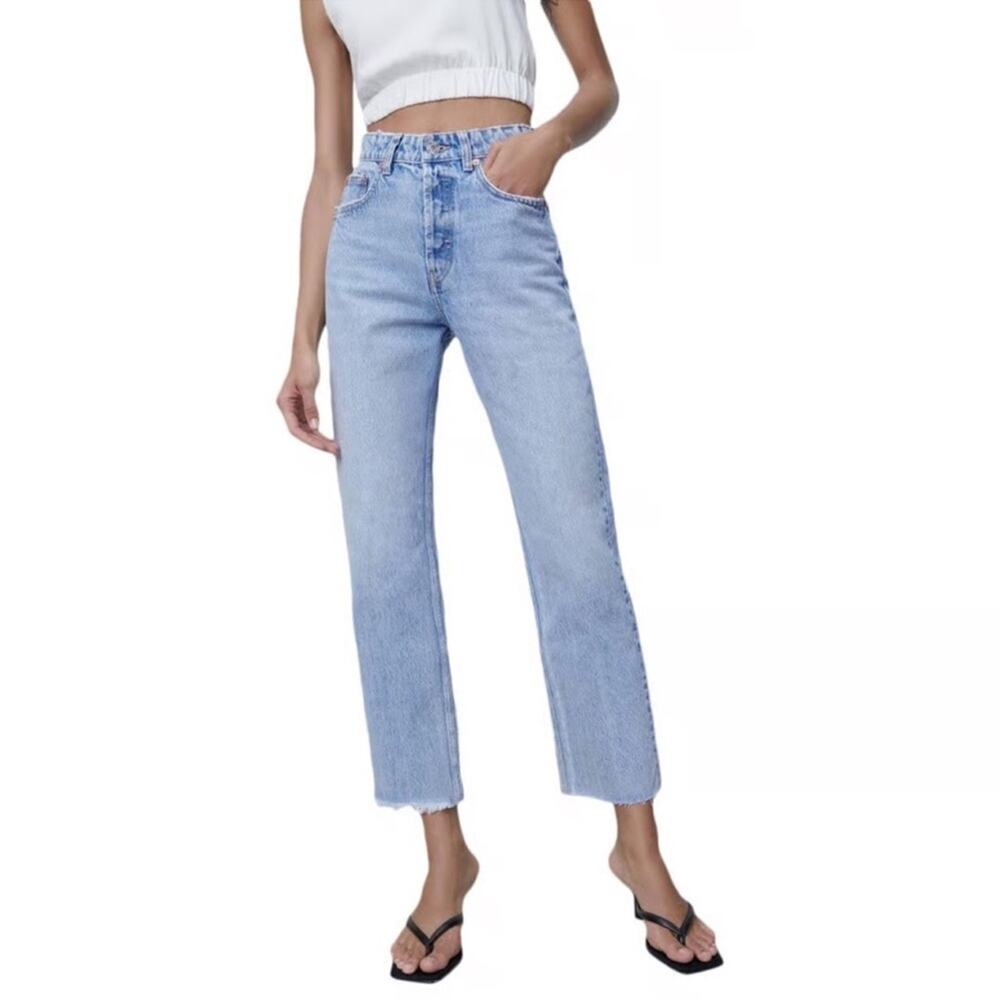 Zara Light Blue Slim Leg High Rise Cropped Jeans Women’s Size 6 - Picture 1 of 8